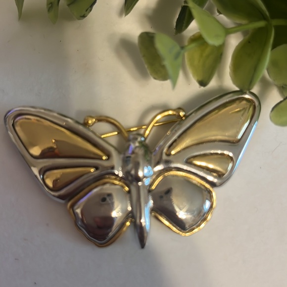 Vintage Gold and Silver Butterfly Brooch by Liz Claiborne - Picture 2 of 6